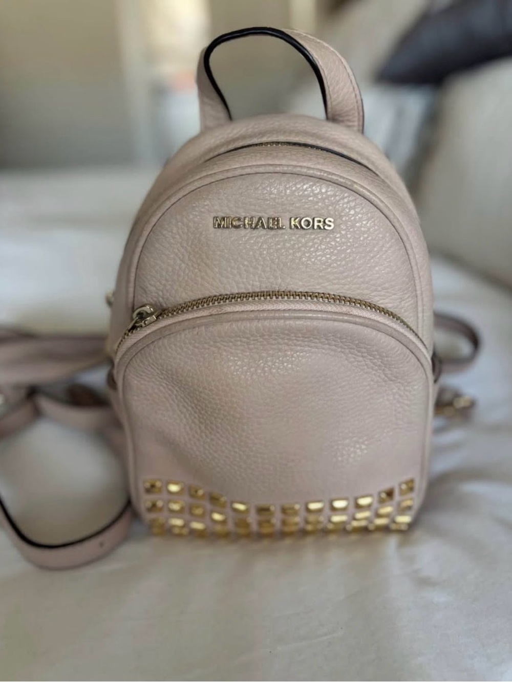 Michael Kors Blush Leather Mini Backpack with Gold Studs